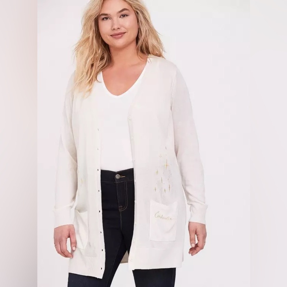 Torrid x Disney Cinderella Stars Ivory & Gold Embroidered Cardigan